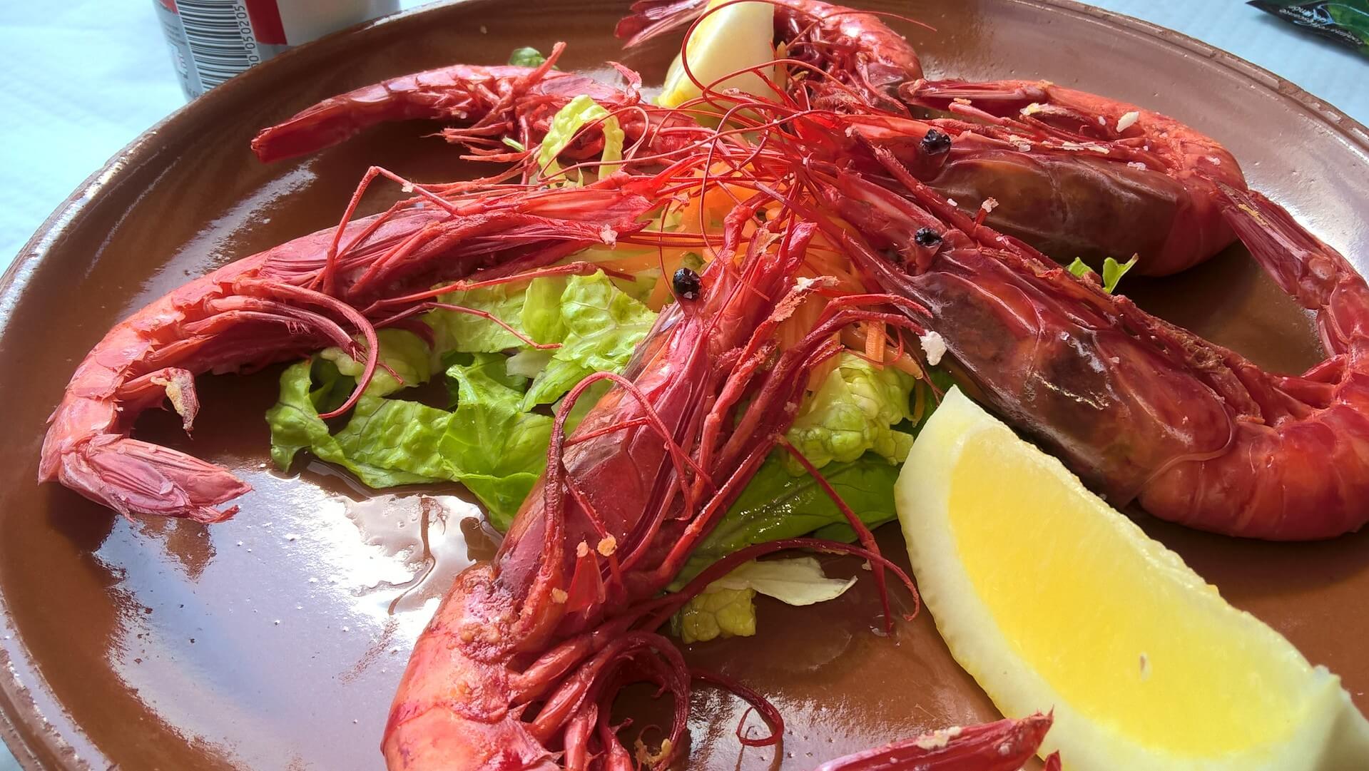 Gambones kunstvoll auf einem frischen Salatbett im Kreis angerichtet – ein mediterranes Highlight aus unserem Tapas-Kochkurs in Duesseldorf. Entdecke authentische spanische Kueche in unserer Kochschule und lerne, koestliche Tapas selbst zuzubereiten!